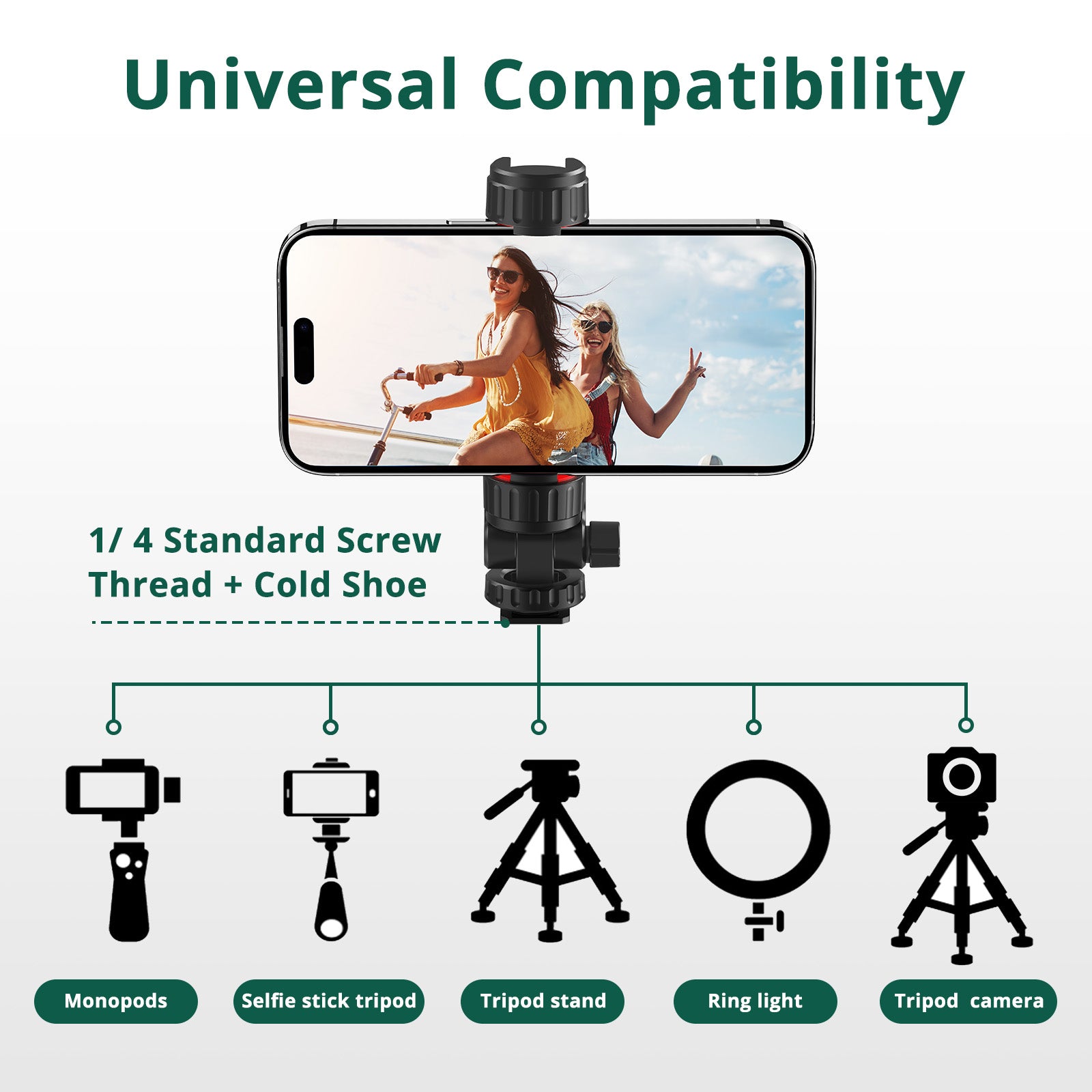 Phone Tripod Mount Adapter with 2 Cold Shoe