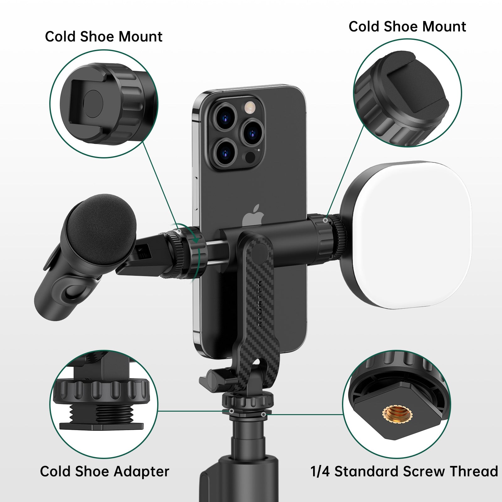 Phone Tripod Mount Adapter with 2 Cold Shoe