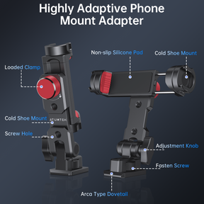 Phone Tripod Mount Adapter with 3 Cold Shoe