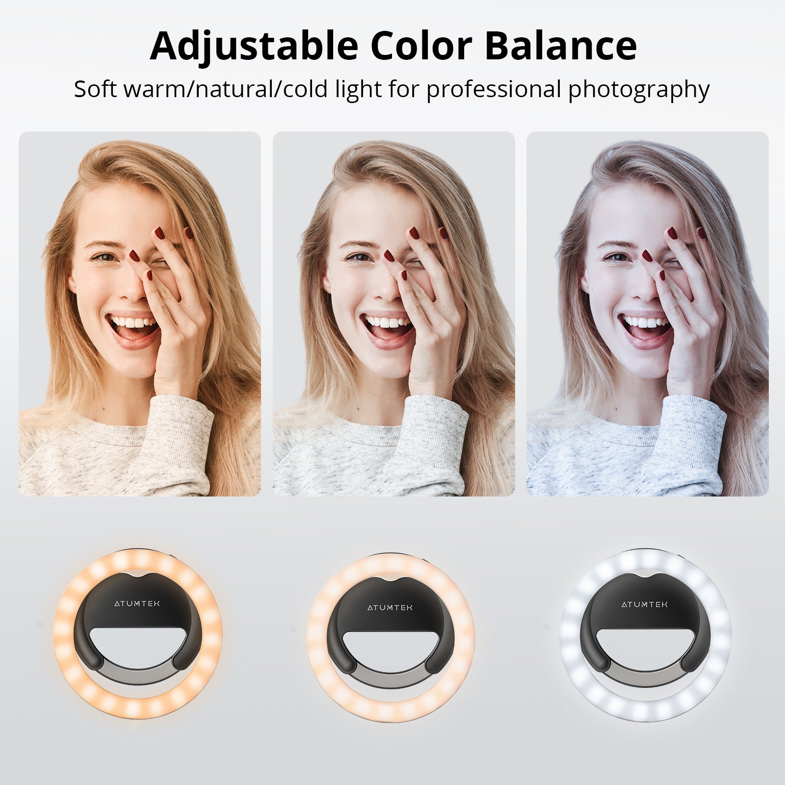 Rotatable Clip-on Ring Light with 3 Light Mode