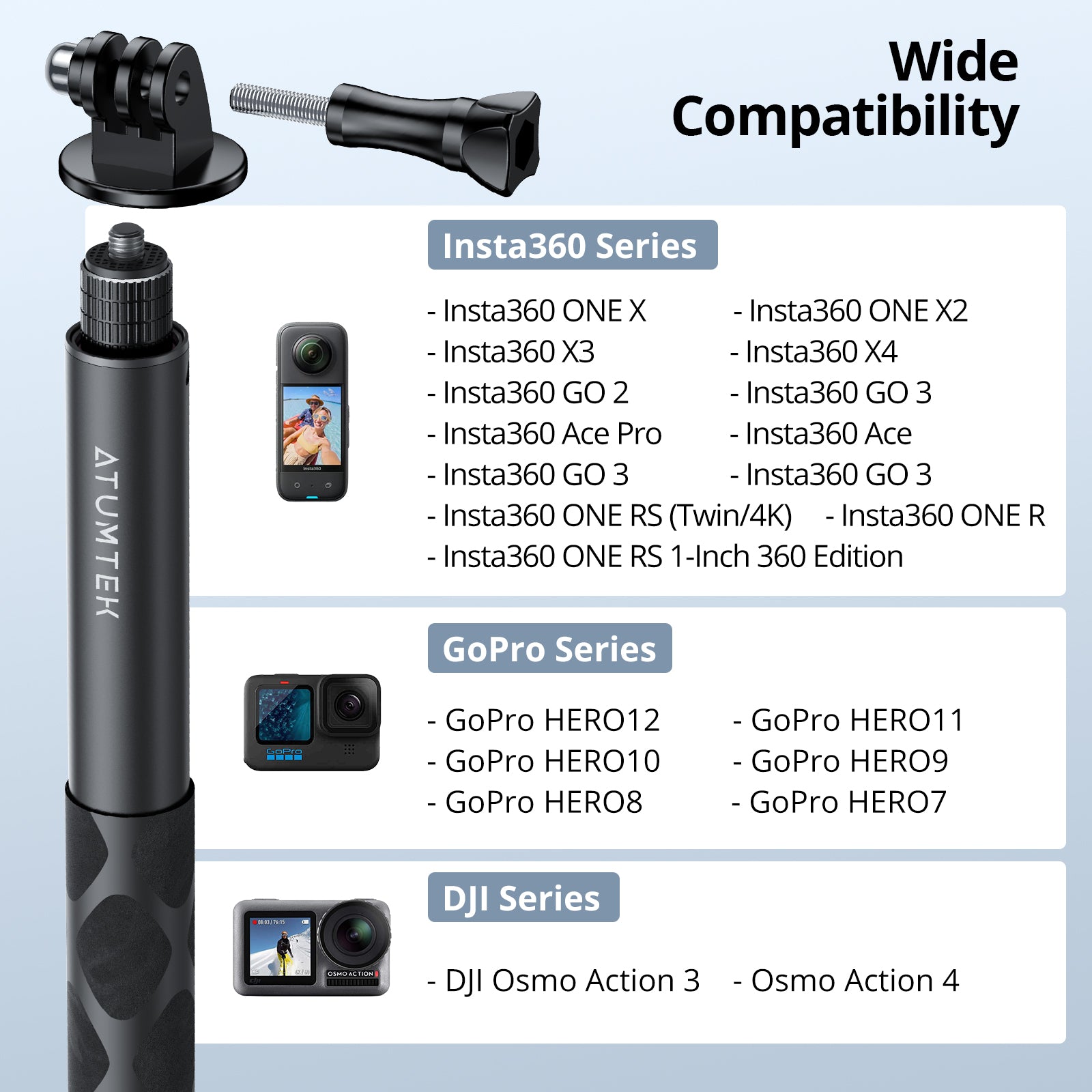 Monopod Pole for Insta360, for GoPro, DJI, Action Camera